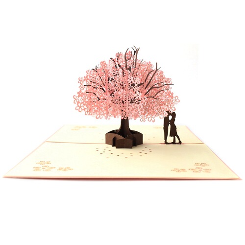 Valentine's Day three-dimensional greeting card, romantic cherry blossom tree couple blessing, 3D paper sculpture, creative gift, postcard, cross-border wholesale
