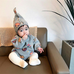 春秋冬季新生嬰兒加絨連體哈衣 男女寶寶包屁爬服衛衣 連身衣爬