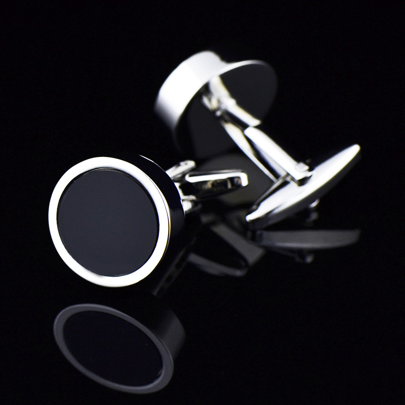 Round Black Onyx French Cufflinks for Men's Business Shirts, Direct Supply from the Source Factory, Wholesale Starting from One Piece