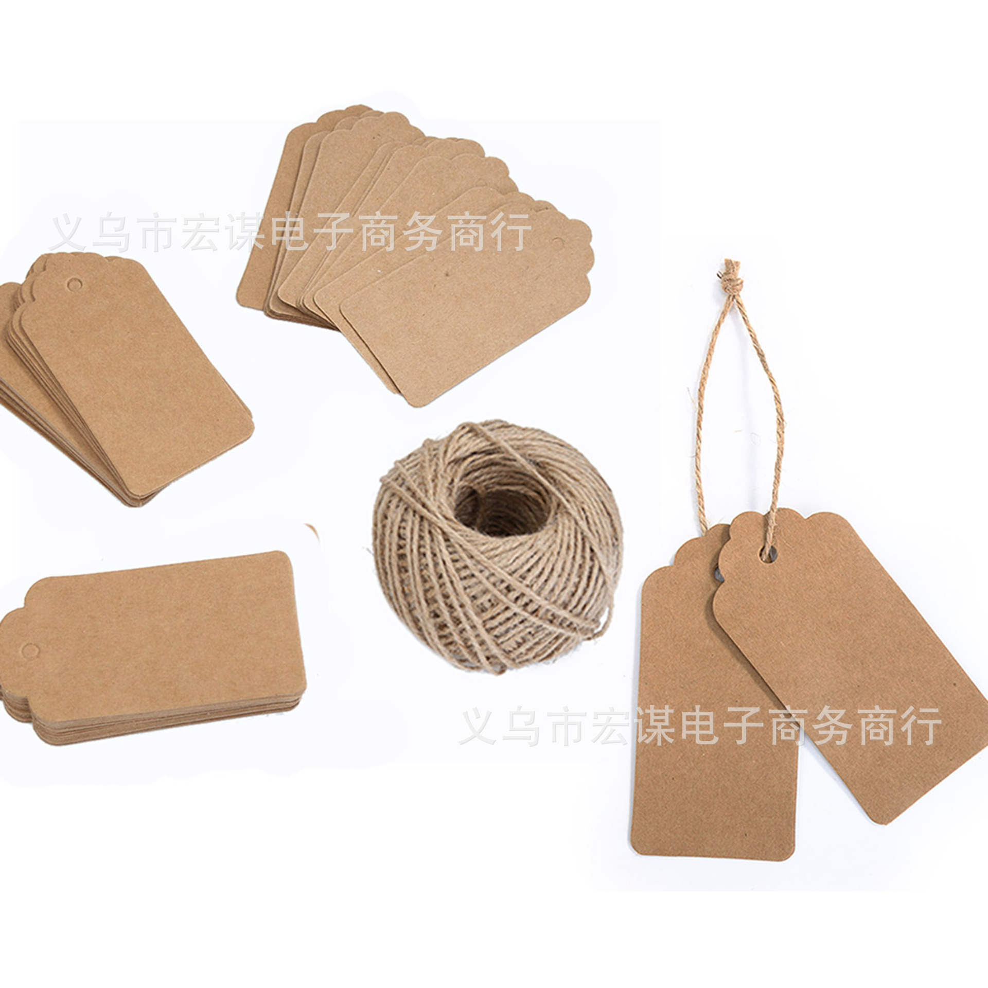 100张纸卡+麻绳50米 服装吊牌 牛皮纸卡 婚庆挂卡 照片墙卡片吊绳