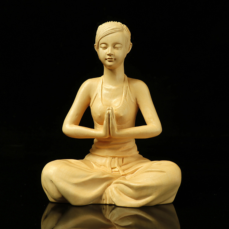 厂家批发黄杨木雕家居瑜伽工艺品装饰摆件美女人物把玩件禅意