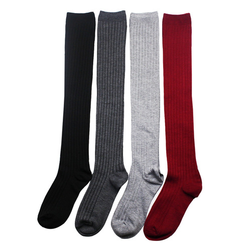 Spring and Autumn New European and American Pile Socks Knitted Socks Women's Extra Long Over-the-Knee Socks Vertical Strips Japanese High-Leg Mid-Leg Boot Socks