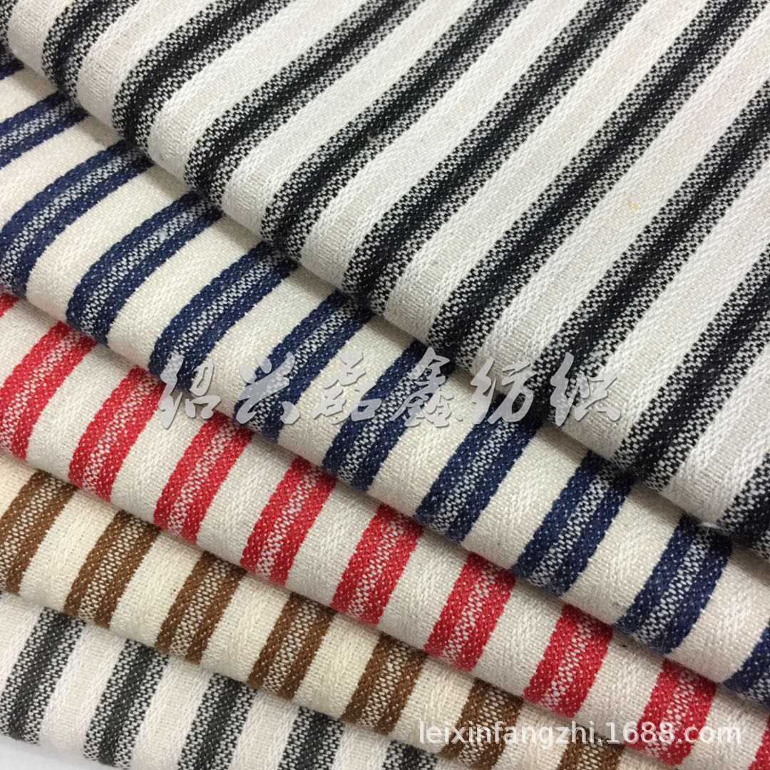 色织仿棉麻面料 涤棉条纹牛仔家居桌布沙发抱枕鞋材垫帽箱包