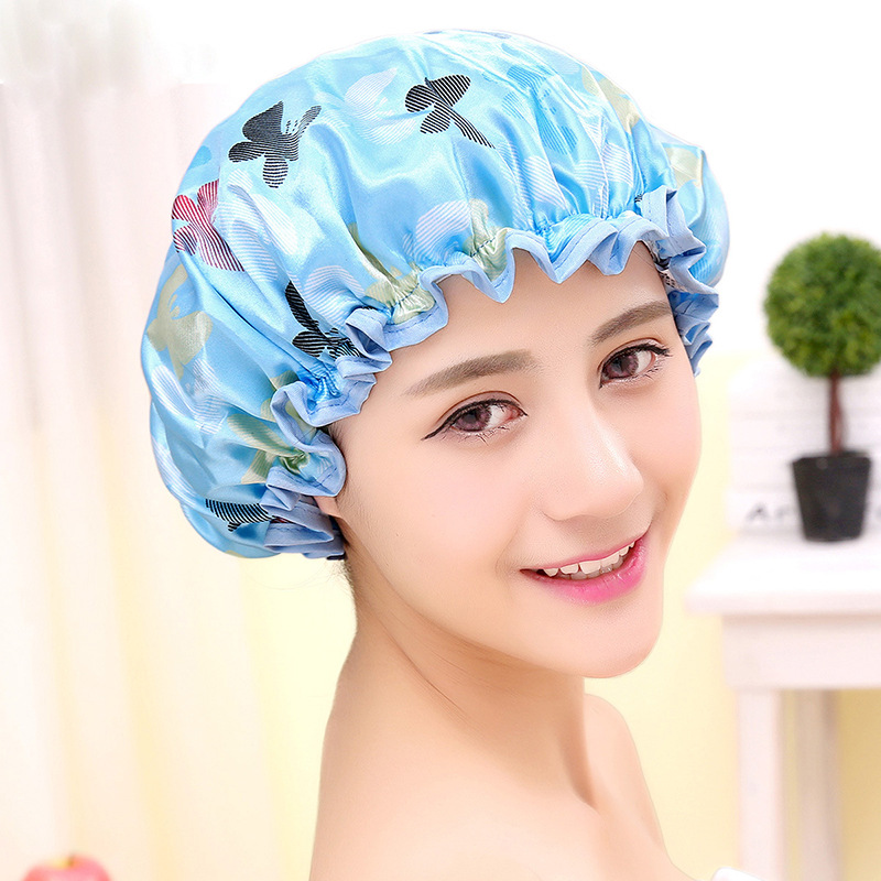 Waterproof Satin Shower Cap For Women Double Layer Bathing Hat_voghion.com