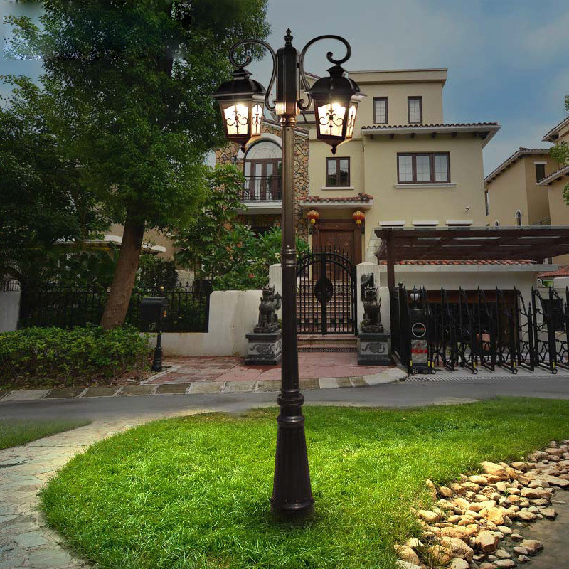 European-Style Courtyard Landscape Lamp Outdoor Antique Led Industrial-Style Garden Double-Headed High Pole Street Lamp Spherical Courtyard Lamp