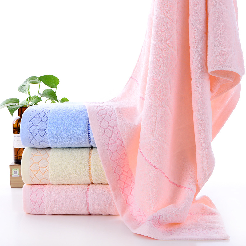 Super Absorbent Pure Cotton Bath Towel Plain Colour Water Cube_voghion.com