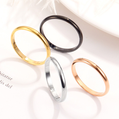 European and American new style fashionable and simple glossy titanium steel ring 18K rose gold plated spherical stainless steel couple ring for women