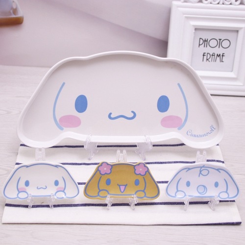 Cartoon big-eared dog, cinnamon dog, cute plate, melamine imitation porcelain tableware, grid plate, small plate, cake plate, eating bowl
