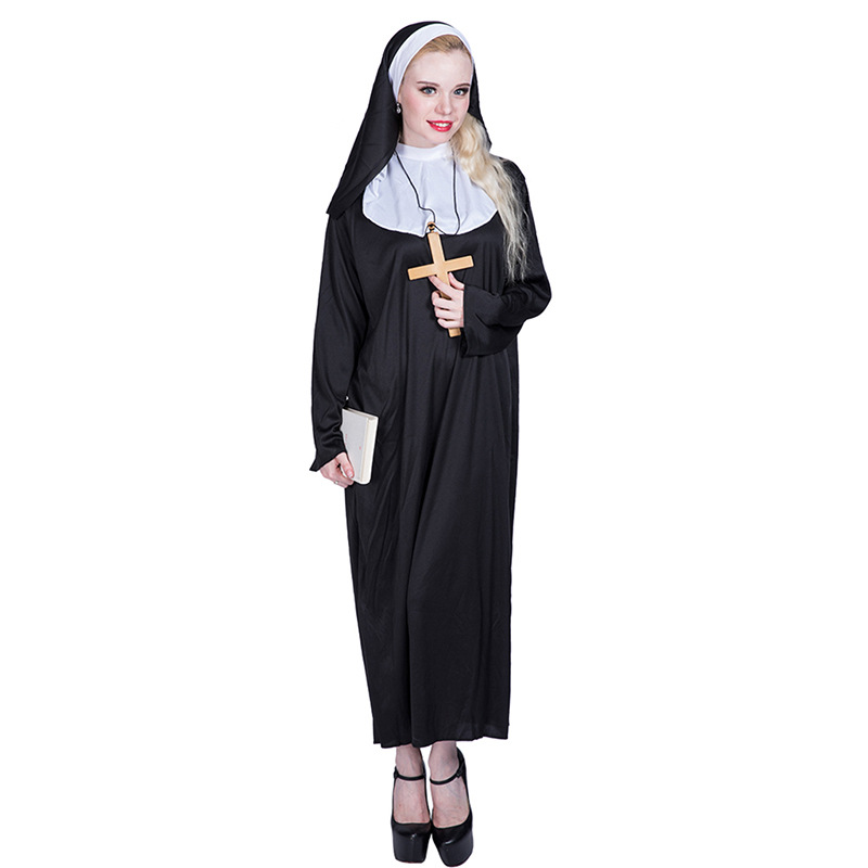 Fabricante en stock de Halloween profesional juego de rol traje de Halloween religiosa monja predicador cos traje
