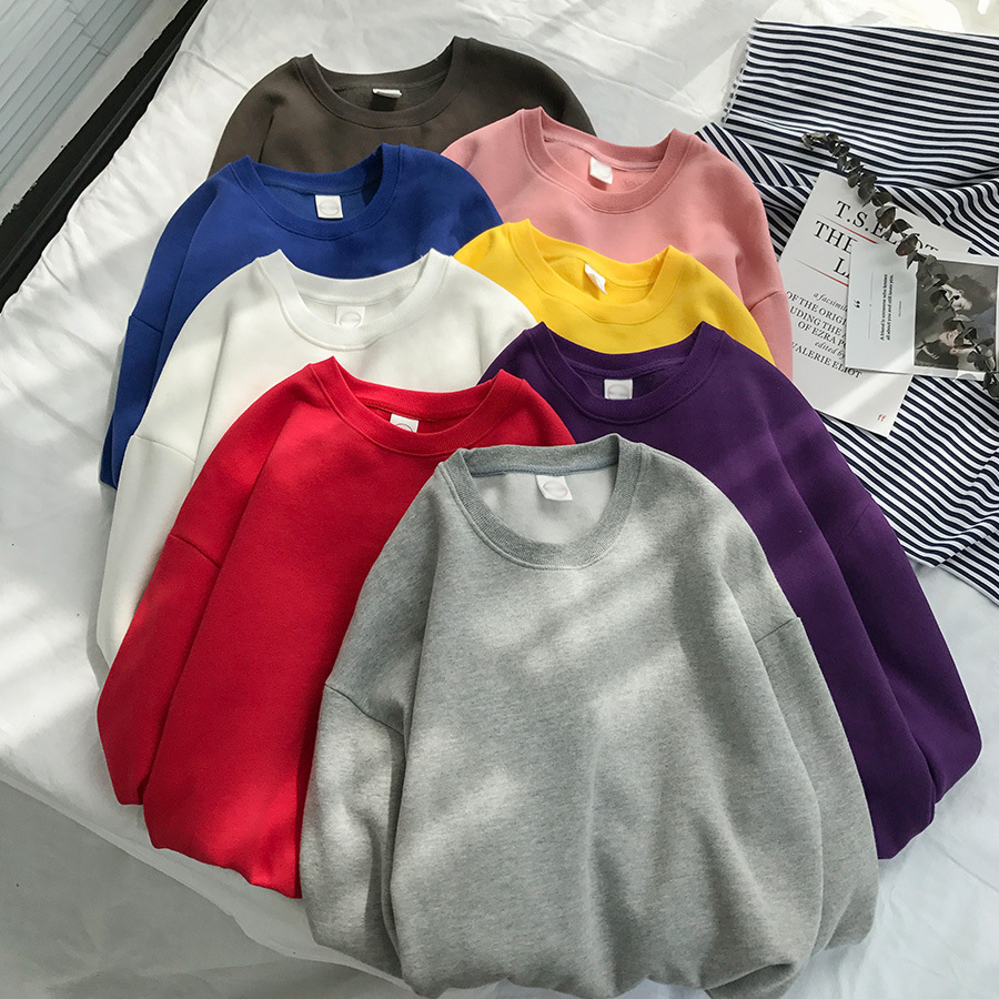 Spring versatile men's round neck sweater loose trendy youth solid color casual bottoming shirt couple simple top