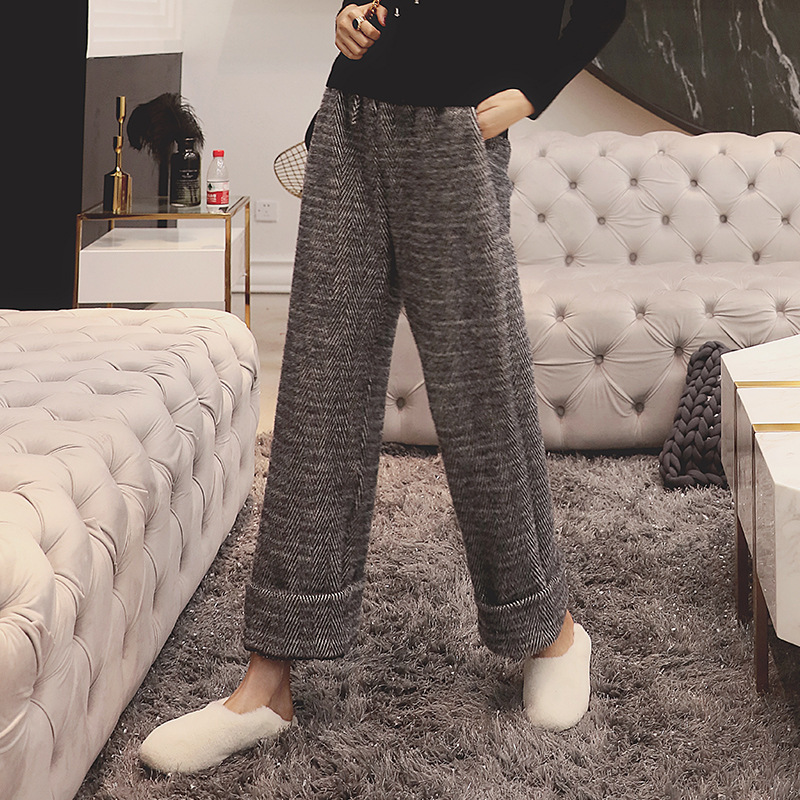 Early Spring New Fashion Ladies Elegant Black High Waist Loose Wide Leg Pants Women's Slimming Casual Pants 5813