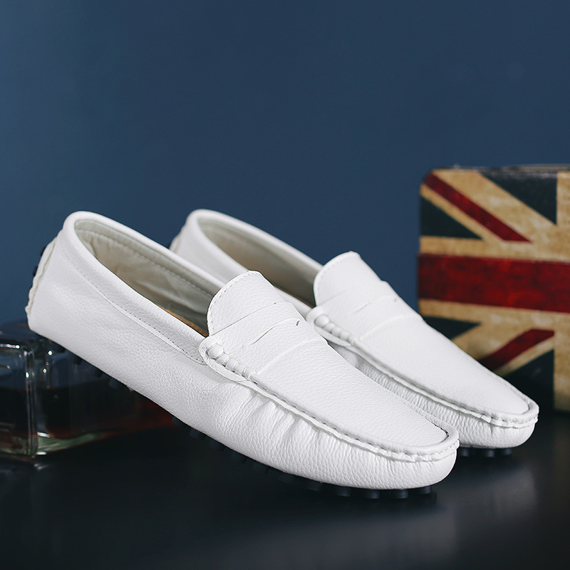 Spring Men's Shoes Moto Shoes Driving Shoes Large Size Low Top Cover Foot Flat Slip-on Lazy Casual Shoes Cross-border Leather Shoes