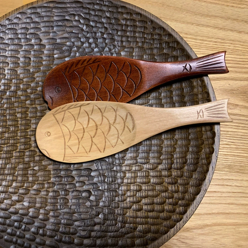 Кастомная японская ложка для рыбы и риса YFJY, деревянная кухонная ложка для риса, принадлежности для рисоварки, деревянная ложка для риса, кухонные принадлежности