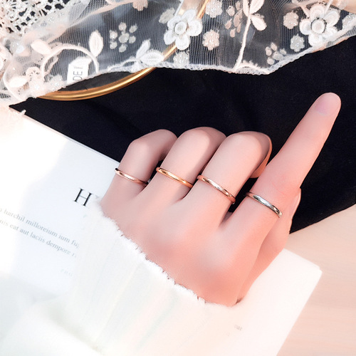 European and American new style fashionable and simple glossy titanium steel ring 18K rose gold plated spherical stainless steel couple ring for women