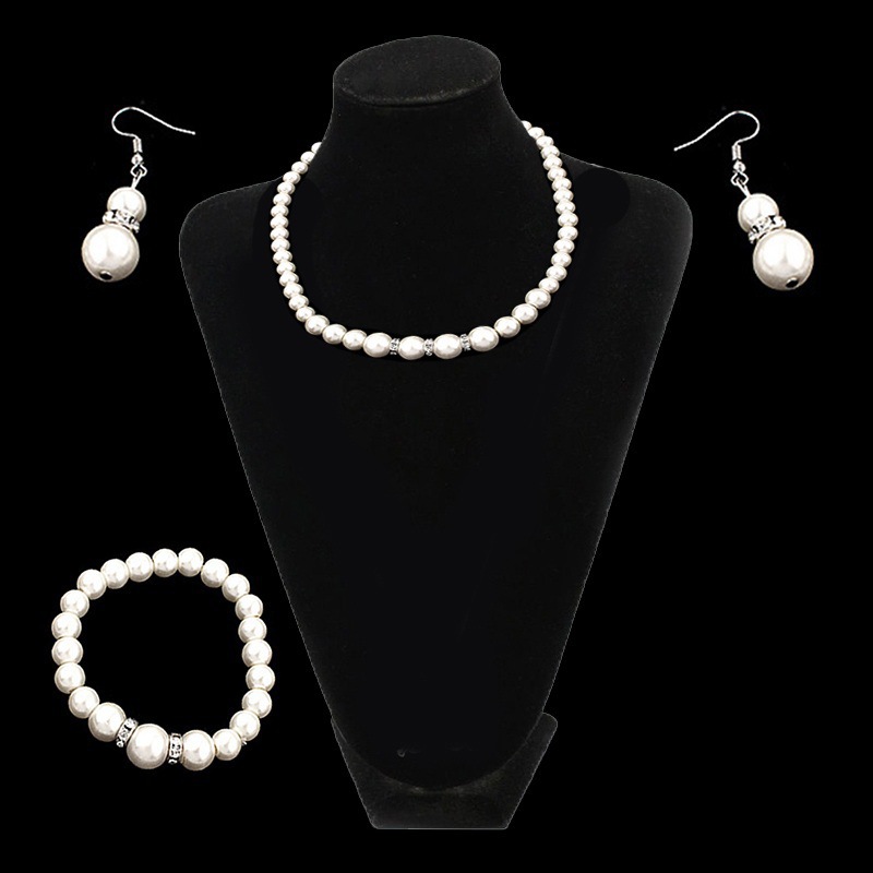 Moda europea y americana perla diamante cristal collar pendientes pulsera traje de las mujeres collar nupcial joyería al por mayor