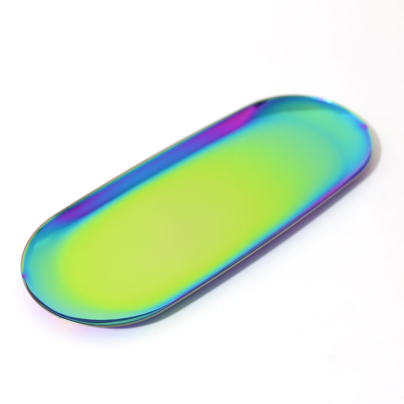 Fábrica al por mayor Acero inoxidable latón oro color primario color oval metal bandeja fruta caramelo bandeja de almacenamiento