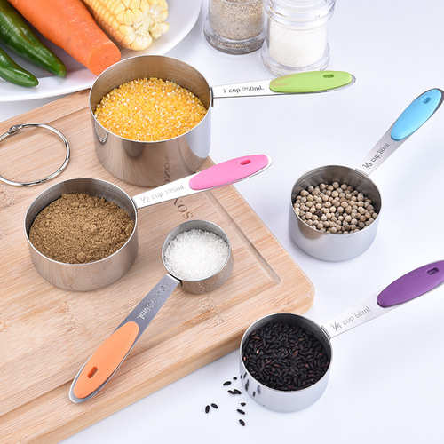 Stainless steel silicone handle measuring cup measuring spoon set of 10 Cross-border baking tools measuring cup measuring spoon set of 10 pieces