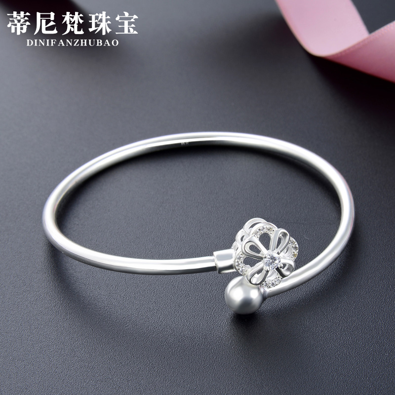 Cuentas de trébol S990 pulsera de plata llena abierta pulsera de mujer sólida pulsera de moda estilo coreano pulsera de plata joyería