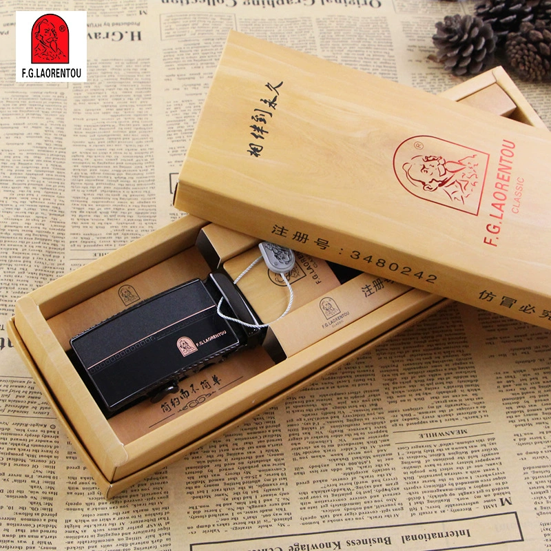 Men's human head for elderly, automatic gift box, belt, pack, genuine leather