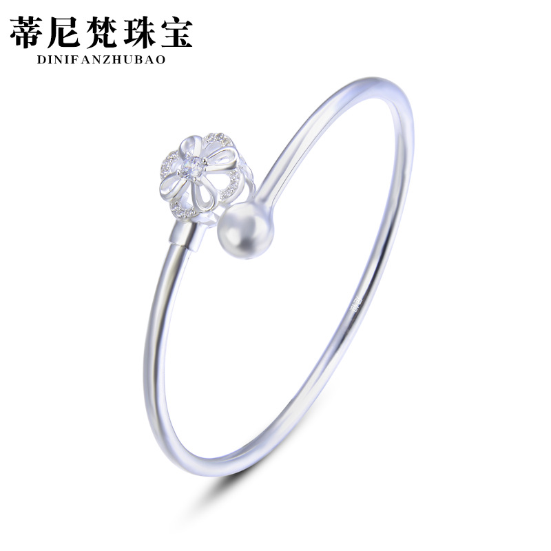 Cuentas de trébol S990 pulsera de plata llena abierta pulsera de mujer sólida pulsera de moda estilo coreano pulsera de plata joyería