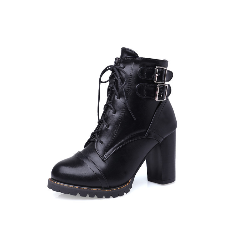 Cross-border supply of thick-heeled high-heeled short boots lace-up Martin boots large size 40-47 small size 30-33 women's boots Cross-border supply of thick-heeled high-heeled short boots lace-up Martin boots large size 40-47 small size 30-33 women's boots