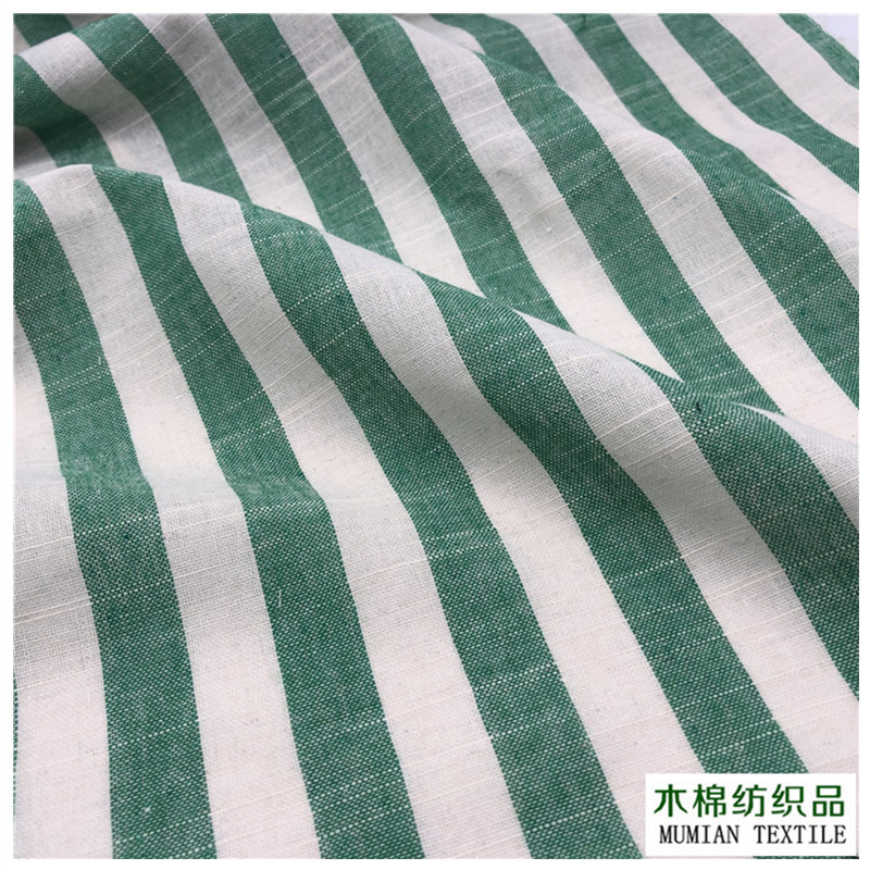 仿亚麻竹节织条纹布 涤棉宽条子春夏色织条纹衬衣裙子外贸单面料