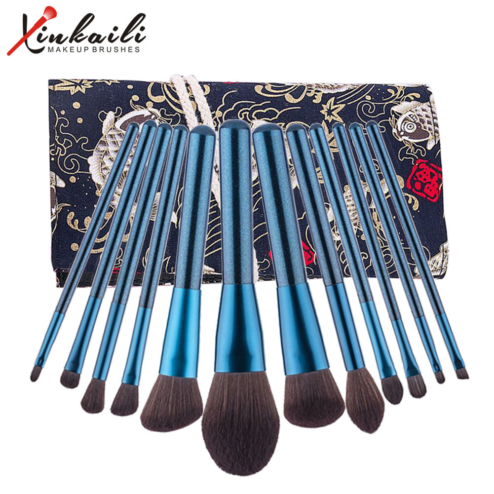 12 piezas de maquillaje de orquídeas cepillo pequeño traje de uva cepillo de rubor cepillo de sombra de ojos koi peces cepillo de maquillaje bolsa de cepillo de almacenamiento