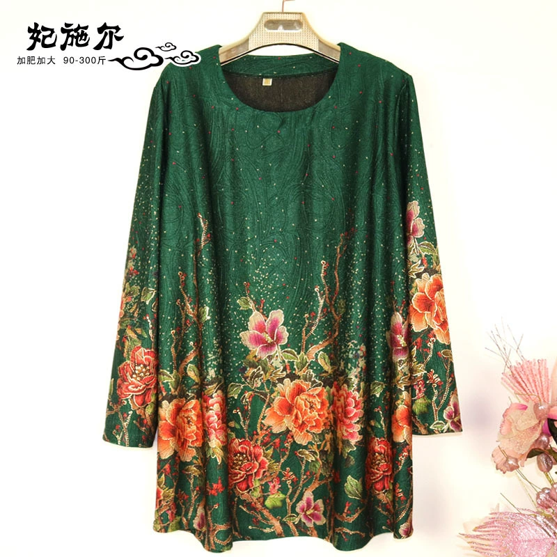 Весна и осень 2020, новый позиционирующий женский топ с большим цветком 300 кг, футболка больших размеров, Большая рубашка для мамы женщин среднего и пожилого возраста