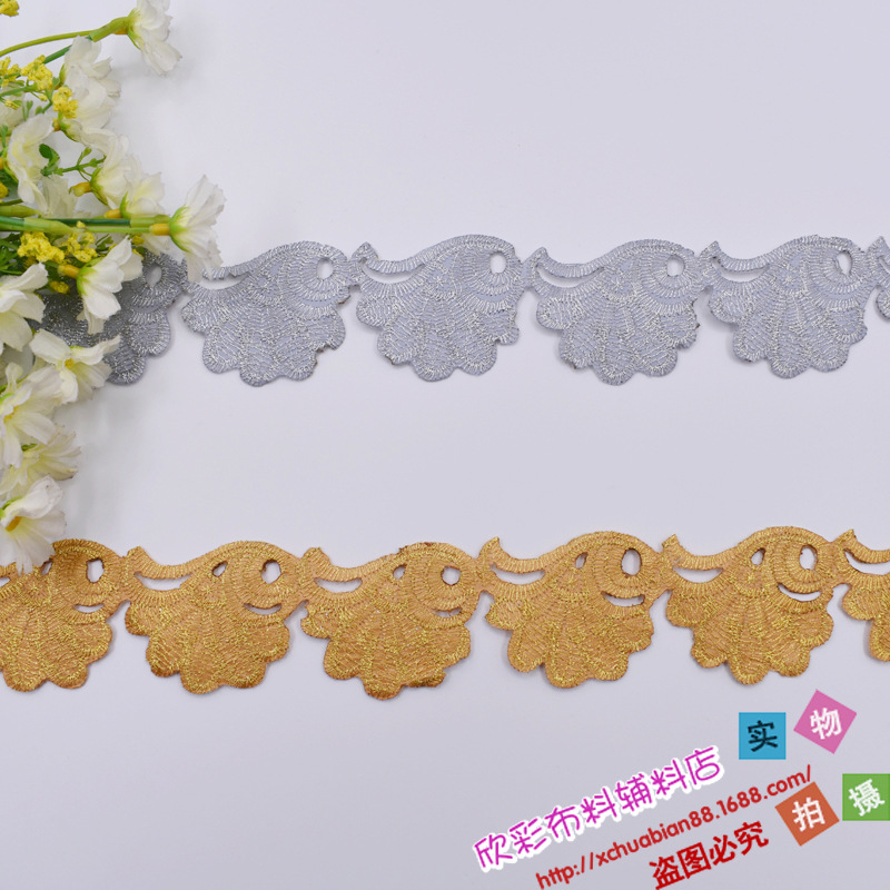 新品 金丝银线长条布贴花 服装辅料特色花边熨烫布贴花 4202#烫花