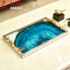 Nordic light luxury electroplated metal glass storage tray blue agate stone pattern pallet model coffee table collection