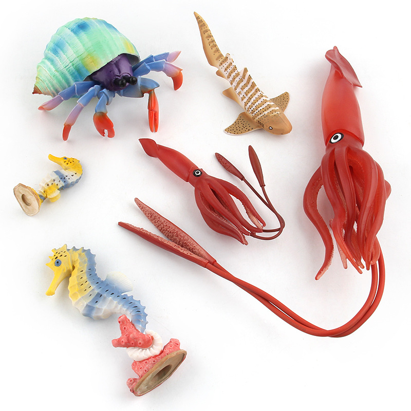Color versión simulación animal Marina modelo animal juguete calamar cangrejo ermitaño caballito de mar tiburón modelo transfronterizo