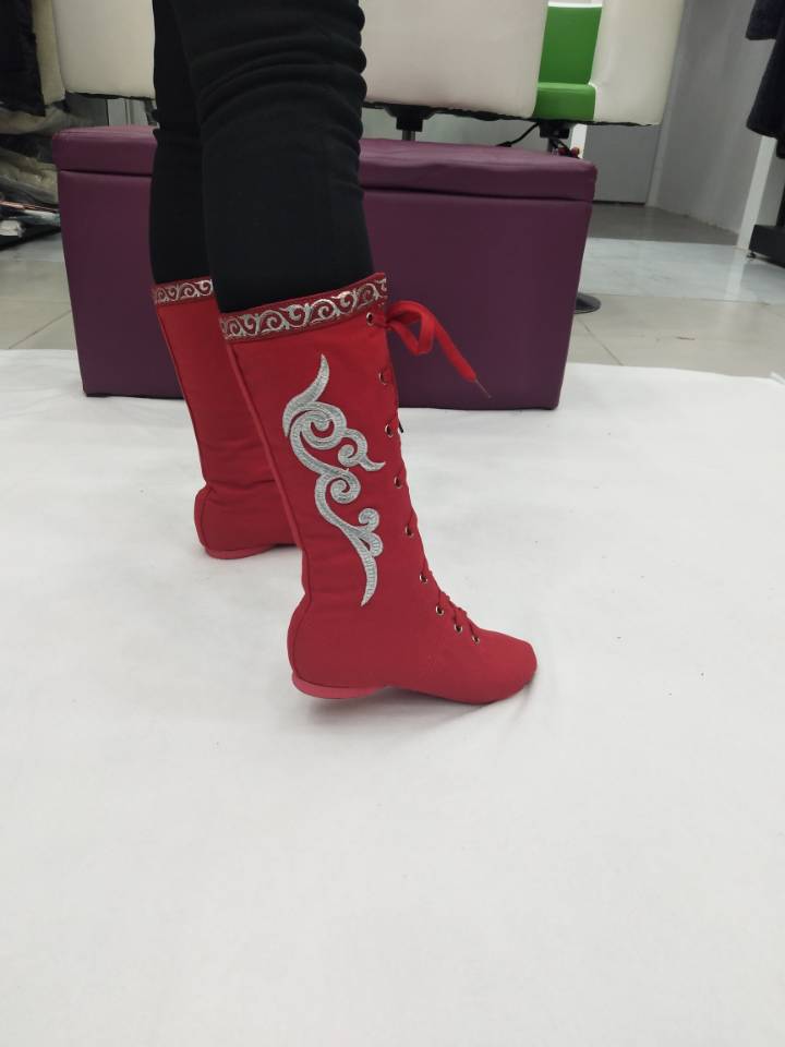 Zapatos largos botas de baile femenino lado mongol Flor botas de cuero zapatos de práctica de baile Xizango masculino zapatos de rendimiento de la etapa zapatos de práctica