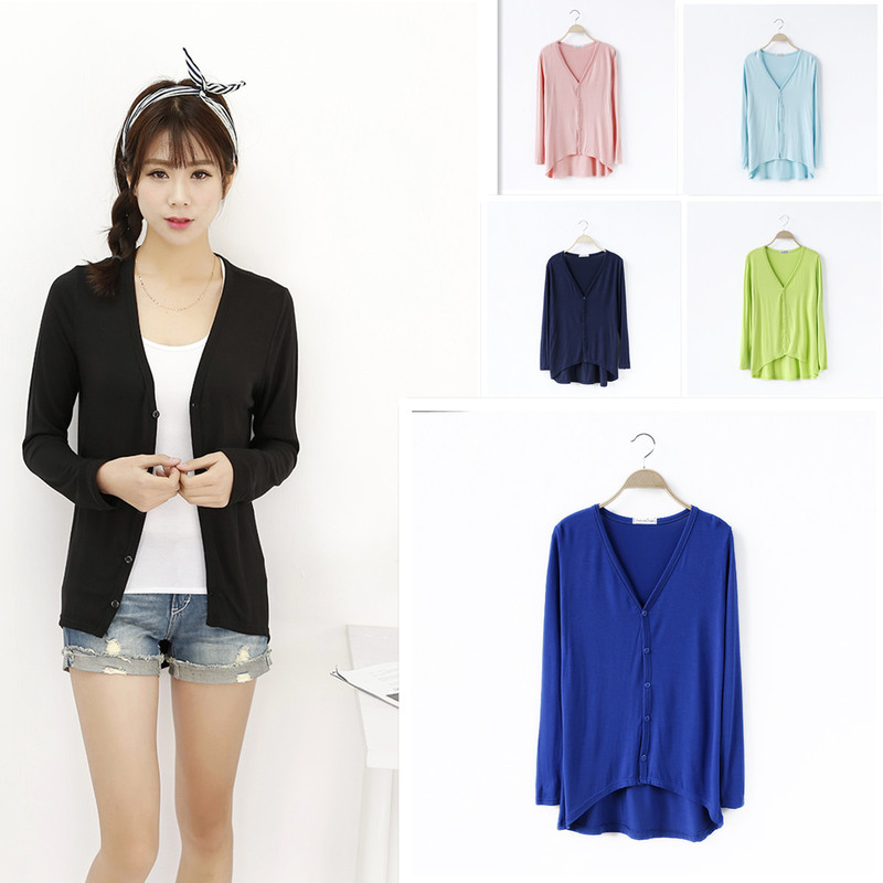 19 Women's Clothing Spring and Autumn Modal Cotton Large Size Knitted Sweater Jacket with Short Front and Long Long Long Sleeve Irregular Cardigan