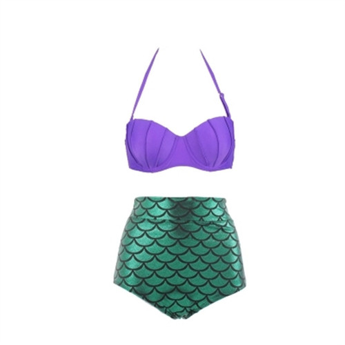 Split swimming suit bikini for European and American women, gold-plated hard shell mermaid high-waisted swimsuit