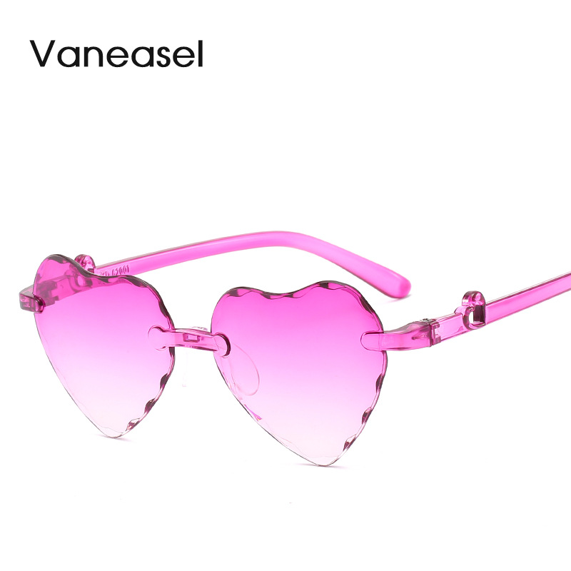 Nuevo gradiente colorido de dibujos animados amor gafas de sol para niños 62001 sin marco recorte melocotón corazón gafas de sol para niños al por mayor