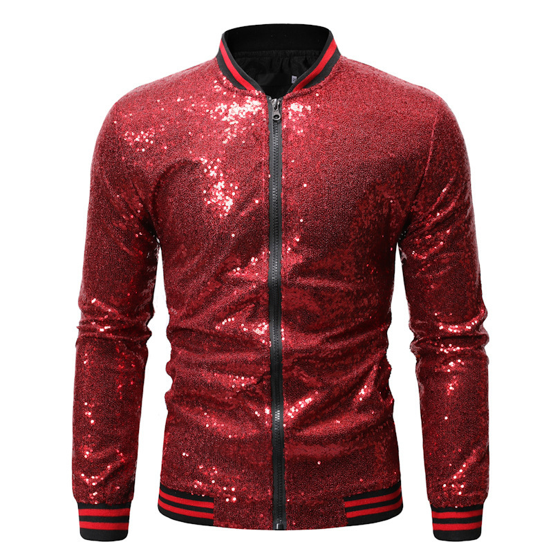 Foreign trade men's large size AliExpress loose sequins dance clothes zipper cardigan jacket ZT-JK23