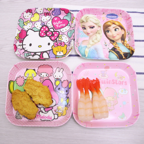 Cute cartoon mini square plate children's tableware household bone plate fruit snack cake nut plate children's dish