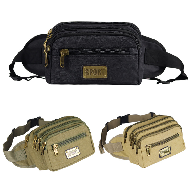 Factory direct large capacity canvas waist bag men's multifunctional outdoor sports leisure cycling bag money collection business waist bag