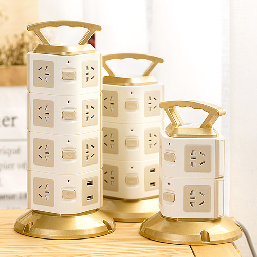 Vertical tower socket strip with safety door household multi-functional plug board porous wiring board with USB plug strip
