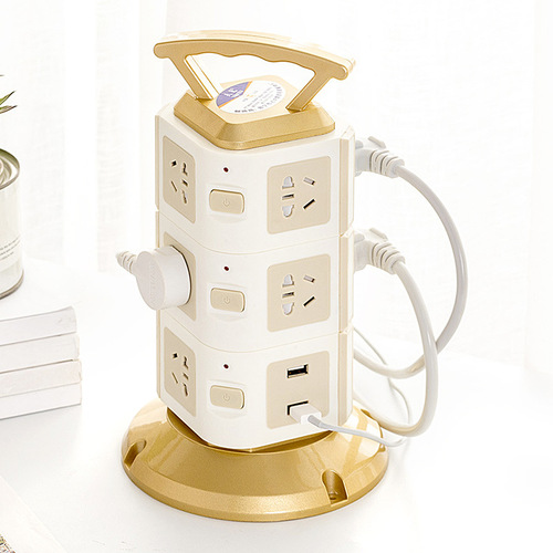 Vertical tower socket strip with safety door household multi-functional plug board porous wiring board with USB plug strip