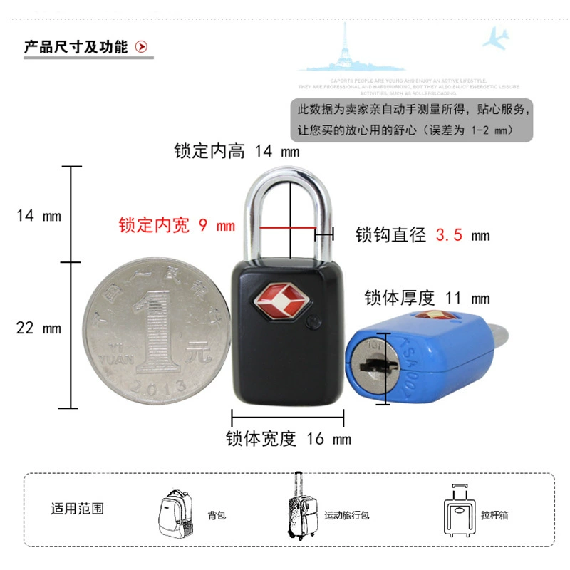 Замок таможенный TSA с ключом Open TSA21011 мини-замок для дорожных сумок с подвесом