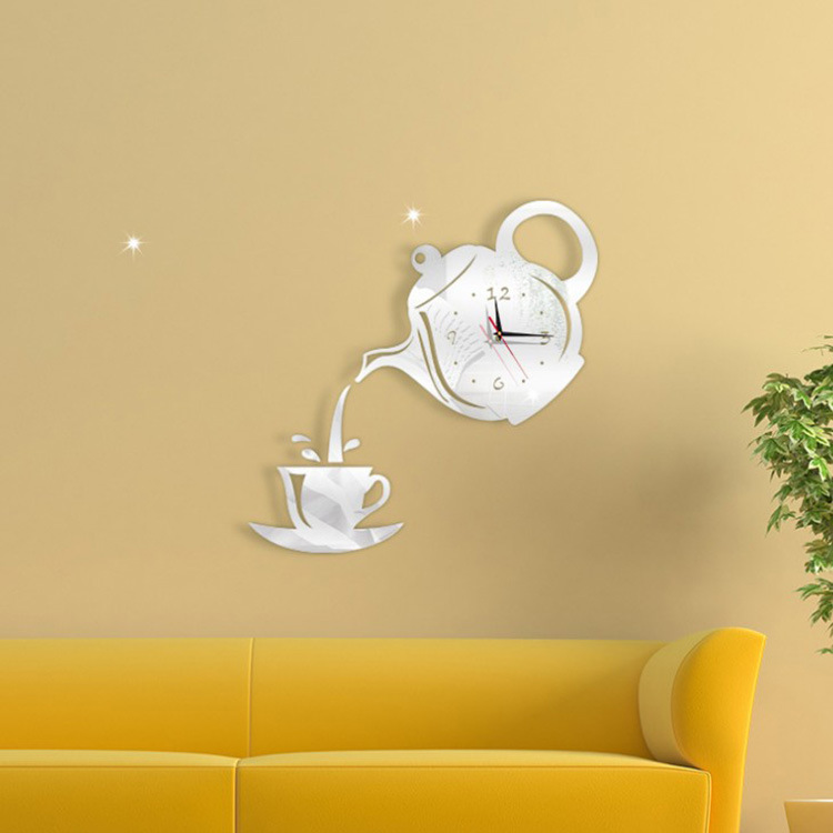 Directo de fábrica de acrílico DIY creativo reloj de la sala de estar espejo mudo tetera etiqueta de la pared reloj 3D decorativo Reloj de pared