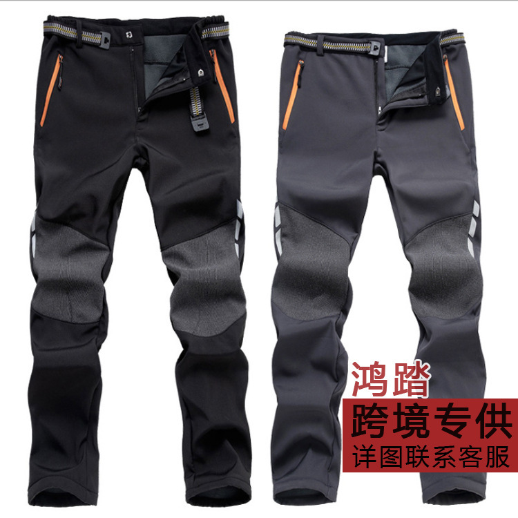 Men's Outdoor Sports Assault Pants with Velvet and Thickeneding for Autumn and Winter Large Size Waterproof Soft Shell Fleece Ski Mountaineering Pants