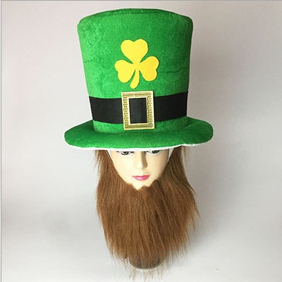 Amazon transfronterizo Día de San Patricio Sombrero irlandés con barba sombrero de trébol de cuatro hojas con barba Comercio exterior Venta caliente