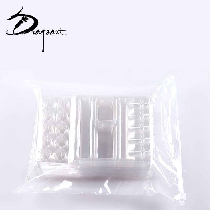 Equipo de tatuaje de Dragon Art, máquina de tatuaje, bandeja de color integrada desechable multifuncional, taza de color, marco de boca de aguja 25 piezas