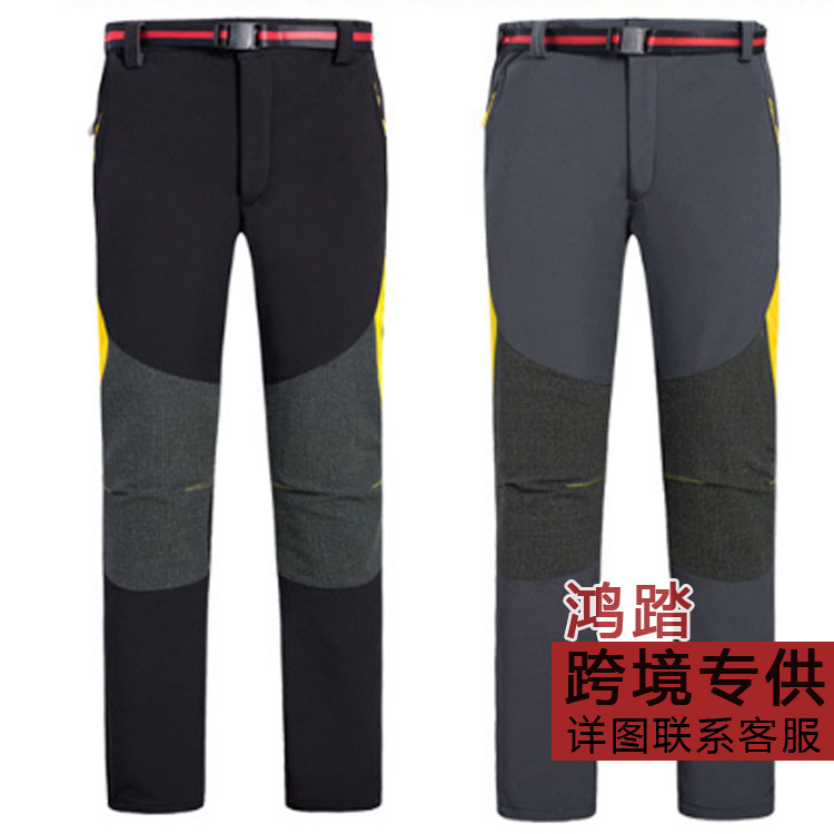 Men's Outdoor Sports Women's Slim-fit Fleece Thickened Autumn and Winter Large Size Waterproof Soft Shell Mountaineering Ski Pants