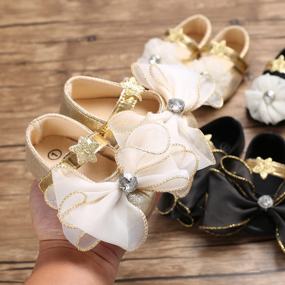 Baby shoes new 0-1 year old female baby princess shoes anti-slip rubber PU toddler shoes support a generation of hair
