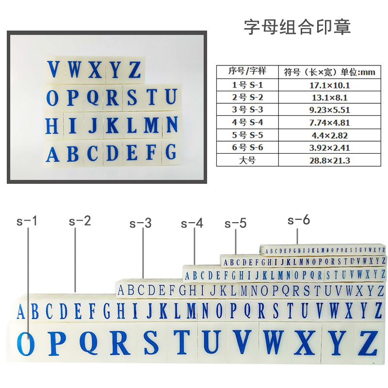 Letras inglesas y números símbolo combinación sello palabra móvil combinación sello Año Mes Día símbolo combinación sello al por mayor
