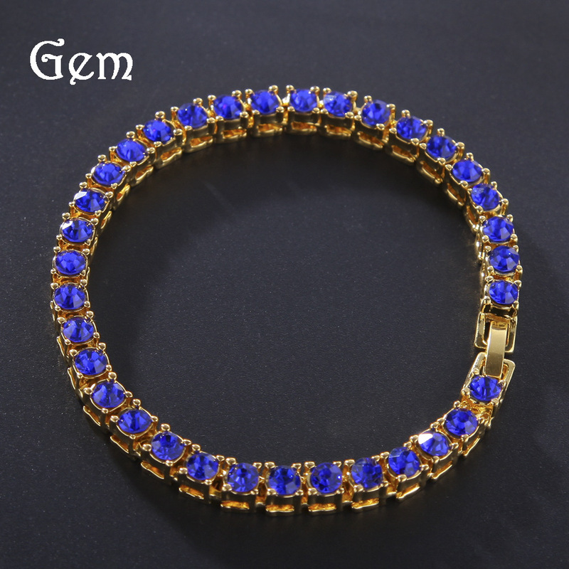 Cross-border Hip-hop Row Rhinestone Alloy Bracelet Colorful Rhinestone Men's Tennis Chain TennisBracelet