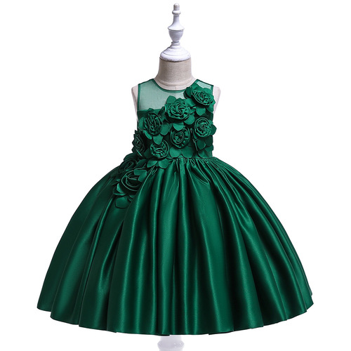 Amazon Wish Princess Dress for Girls, 3D Satin Flower Bridal Dress for Stage Performance, Puffed Ball Gown Dress